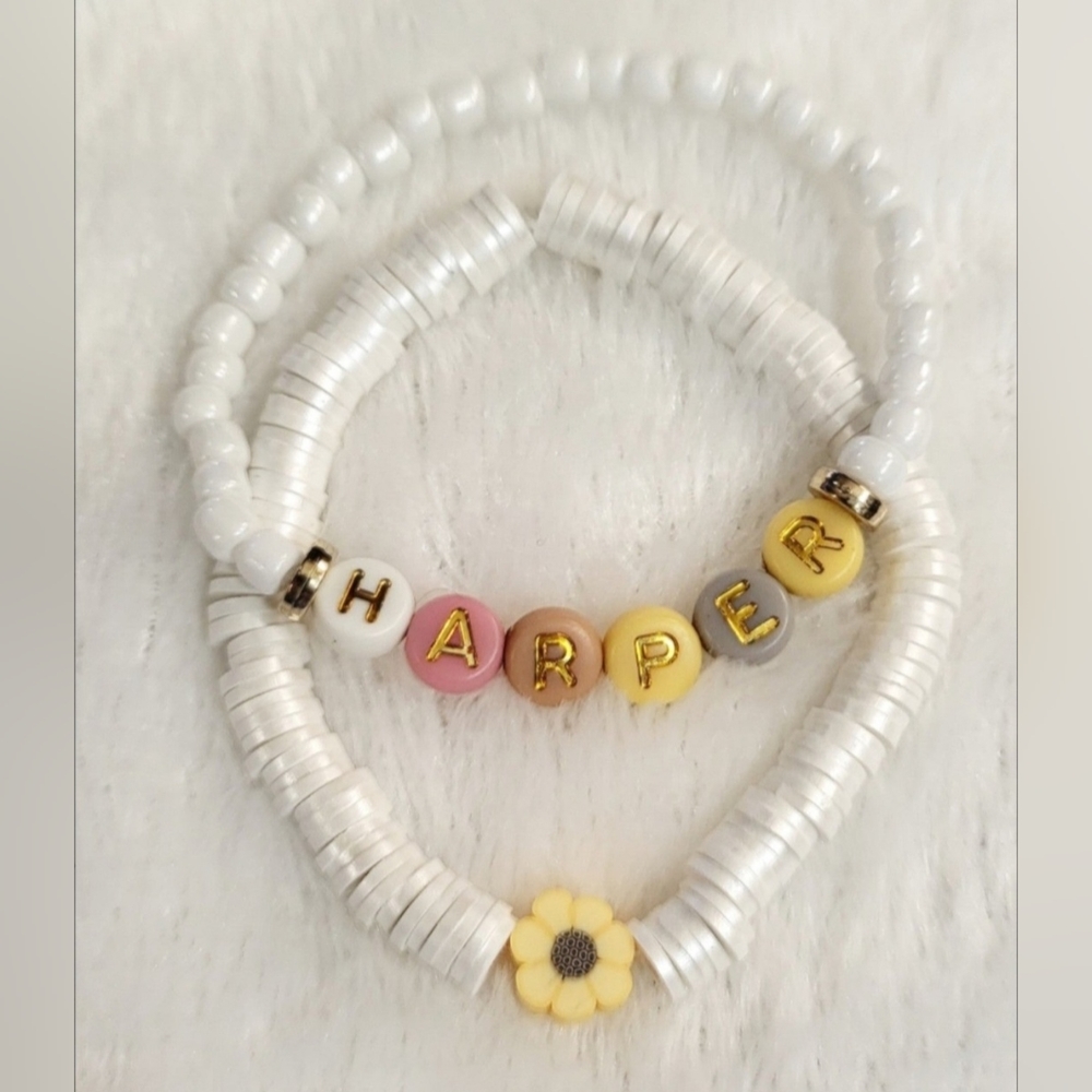 Girls White Sunflower Stackable Bracelet Set